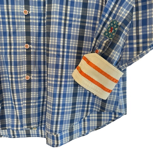 Robert Graham X Collection Plaid Check Button Front Shirt Blue Large Flip Cuff - Picture 4 of 6